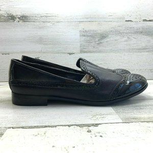 Franco Sarto Tweed Black Leather Patent Wing Tip